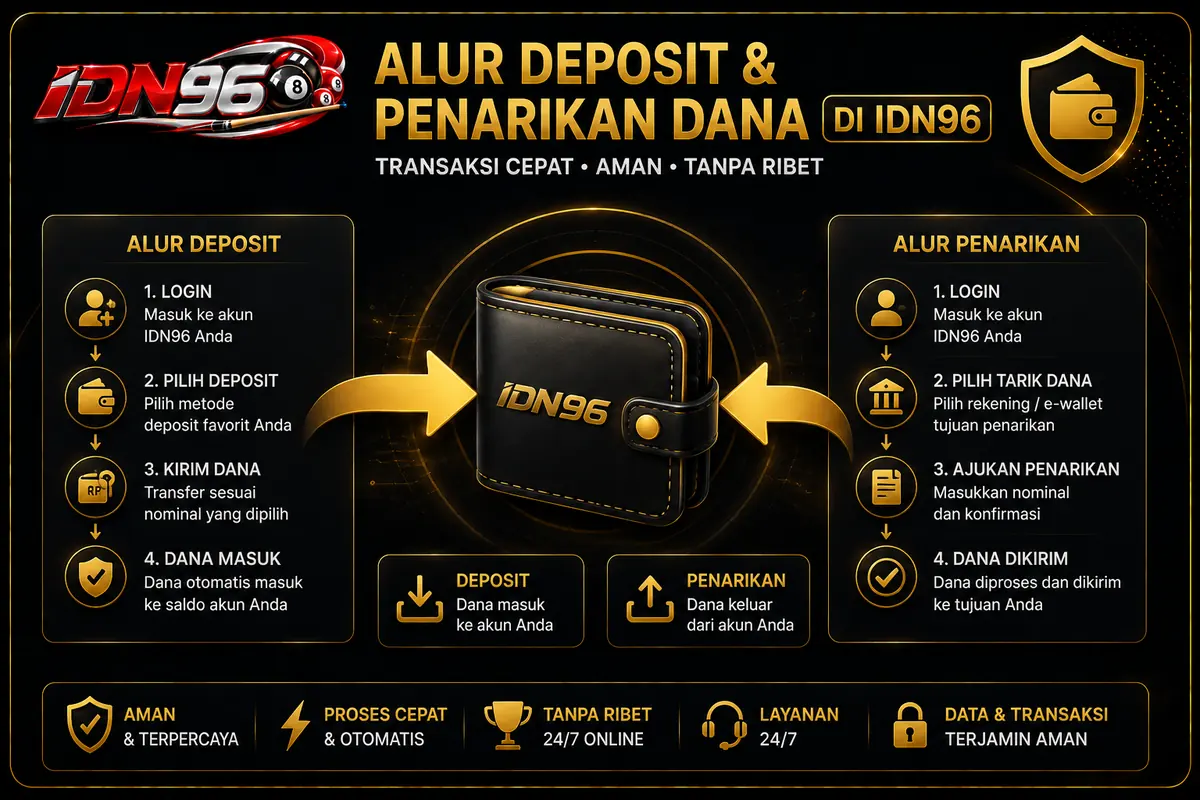Alur deposit dan penarikan dana di IDN96 — dana masuk dan keluar lewat satu jalur tercatat