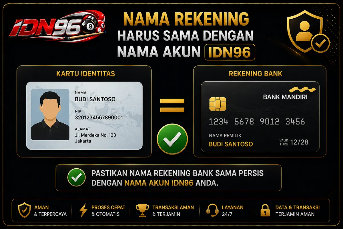 Nama pemilik rekening harus sama persis dengan nama akun IDN96